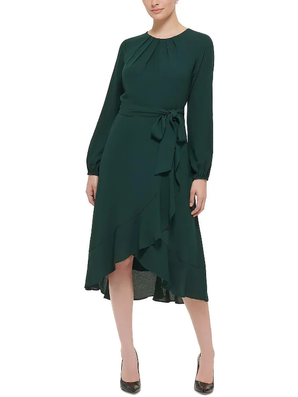 New Deals Womens Belted Calf Midi Dress
