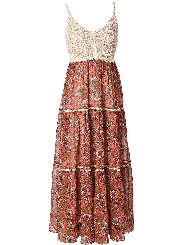 Super Bargain Womens Crochet Chiffon Maxi Dress