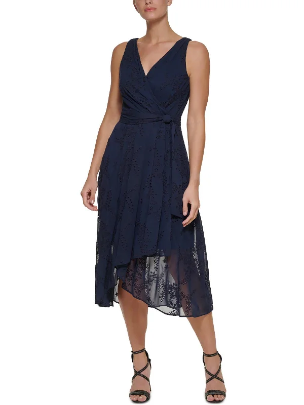Daily Deals Petites Womens Eyelet Polyester Wrap Dress