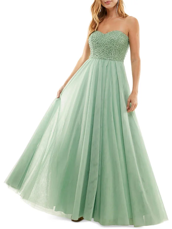 Midnight Madness Juniors Womens Beaded Lace-Up Evening Dress