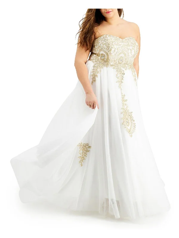 Discount Days Plus Womens Embroidered Sweeheart Neckline Formal Dress
