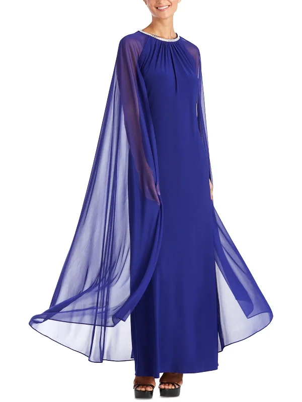 Act Fast Womens Embellished Cape Sleeve Evening Dress