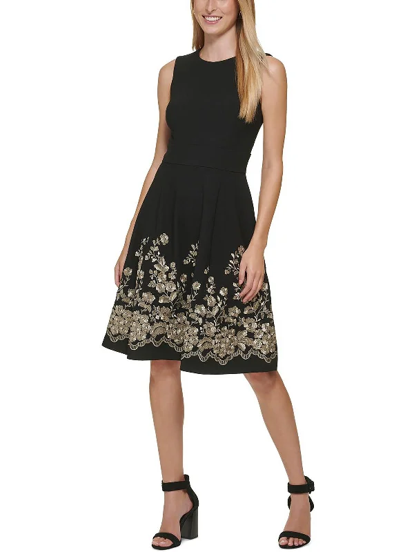 Overstock Sale Petites Womens Embroidered Mini Fit & Flare Dress