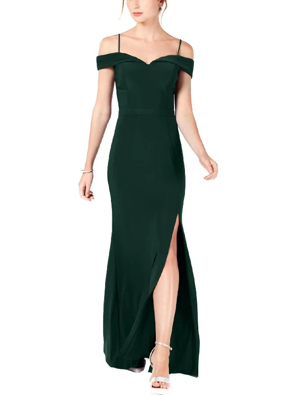 New Deals Juniors Womens Side Slit Off-The-Shoulder Formal Dress