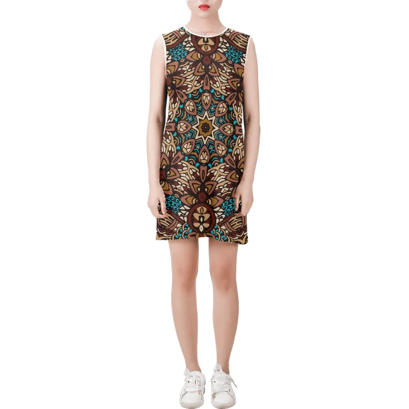 Price Cut Sleeveless Round Neck Shift Dress (Model D51)