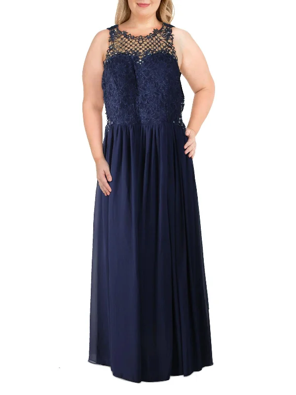 Savings Galore Plus Womens Embellished Crochet Evening Dress