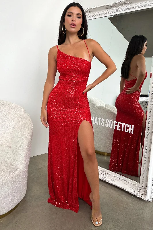 Now or Never Ciara Maxi Dress - Red Sequin