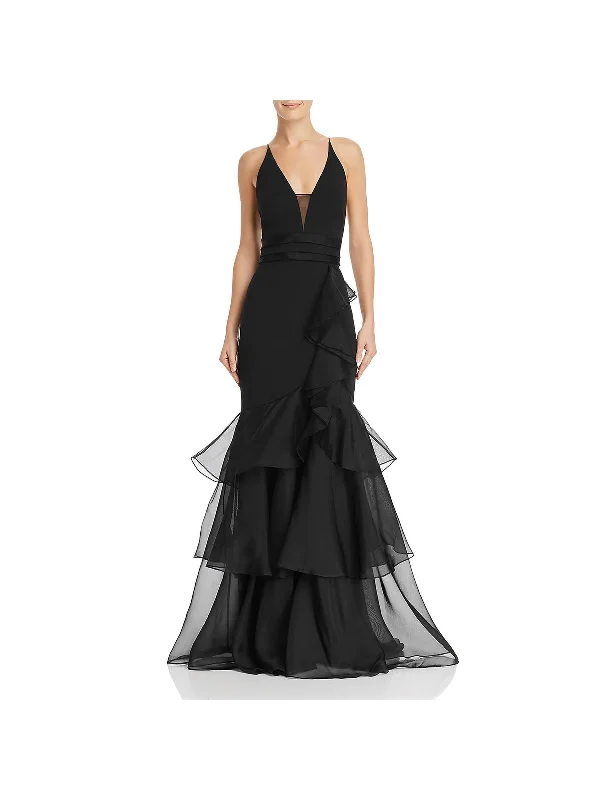 Hot Deal Womens Silk Ruffled Evening Dress
