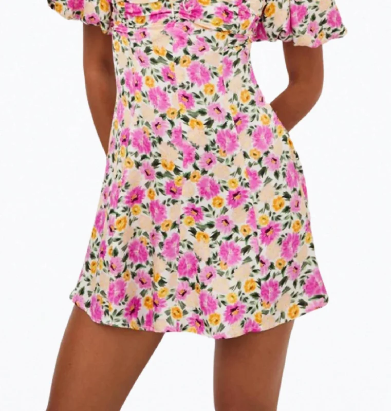 Special Savings Sasha Floral-Print Puff Sleeve Mini Dress in Pink Floral
