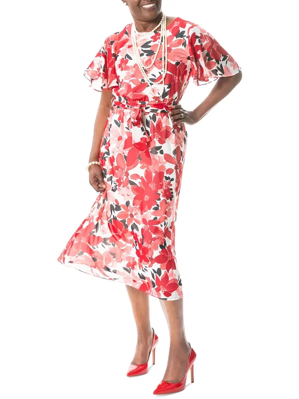 Price Blitz Womens Floral Print Calf Midi Dress