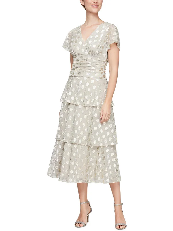 Exclusive Savings Womens Metallic Midi Cocktail and Party Dress