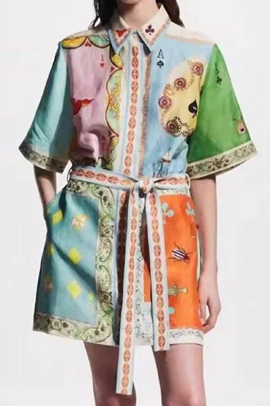 Mega Sale House Of Cards Print Mini Dress In Green/multi