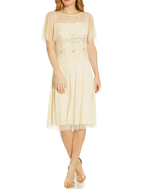 Deal Mania Womens Flutter Sleeve Mid-Calf Midi Dress