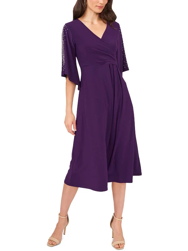 Limited Time Offer Petites Womens Fauxwrap Calf Midi Dress