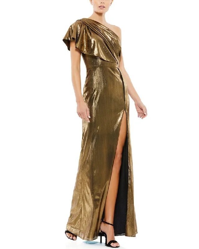Deal of the Day Mac Duggal Metallic Ruffle One-Shoulder Gown