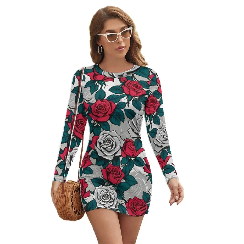 Weekend Deal Women's Long Sleeve Round Neck Slim Dress