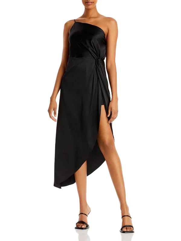 Can't Be Beat Womens Asymmetric Midi Cocktail and Party Dress