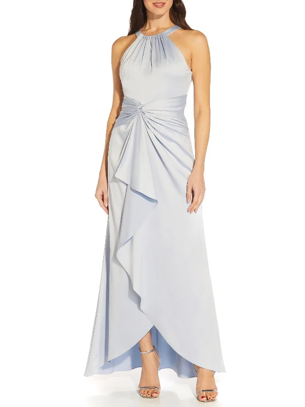 New Markdowns Womens Satin Draped Evening Dress