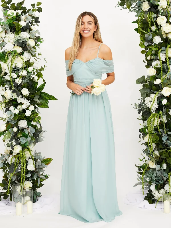 Super Savings Cold Shoulder Maxi Chiffon Dress / Sage