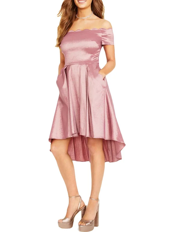 Super Deal Juniors Womens Scalloped Off the Shoulder Fit & Flare Dress