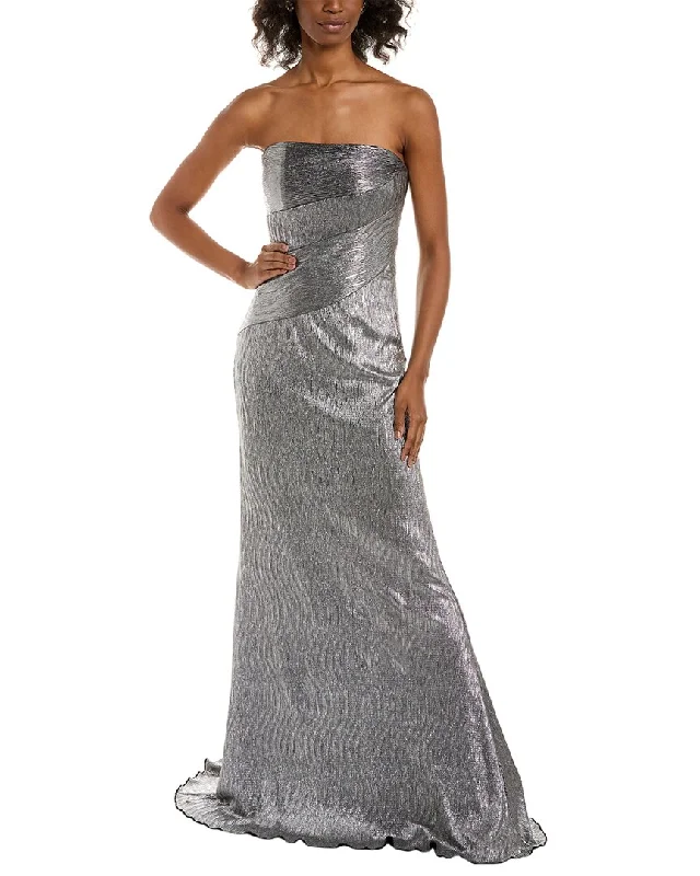 Price Drop Rene Ruiz Strapless Metallic Knit Gown