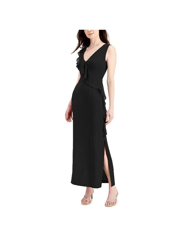 Exclusive Savings Womens Cascade Ruffle V Neck Evening Dress