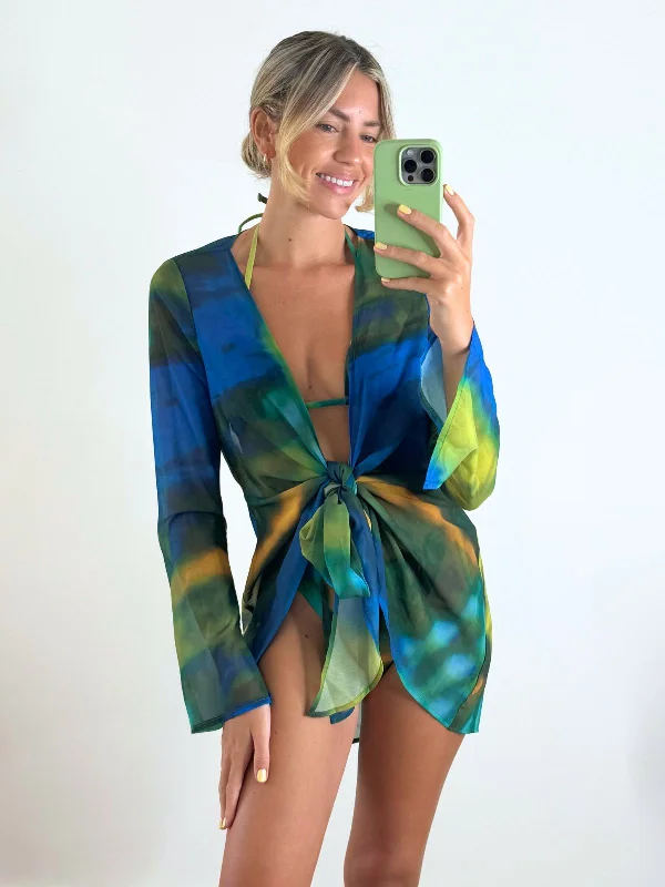 Don’t Miss Out Gianna Sheer Beach Cover Up / Blue and Green