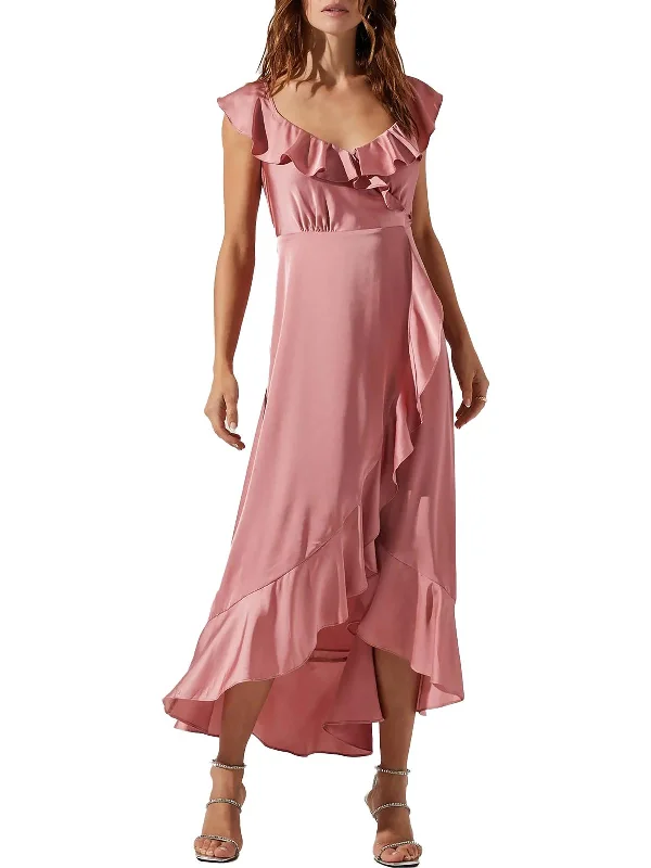 Quick Sale Womens Satin Midi Wrap Dress