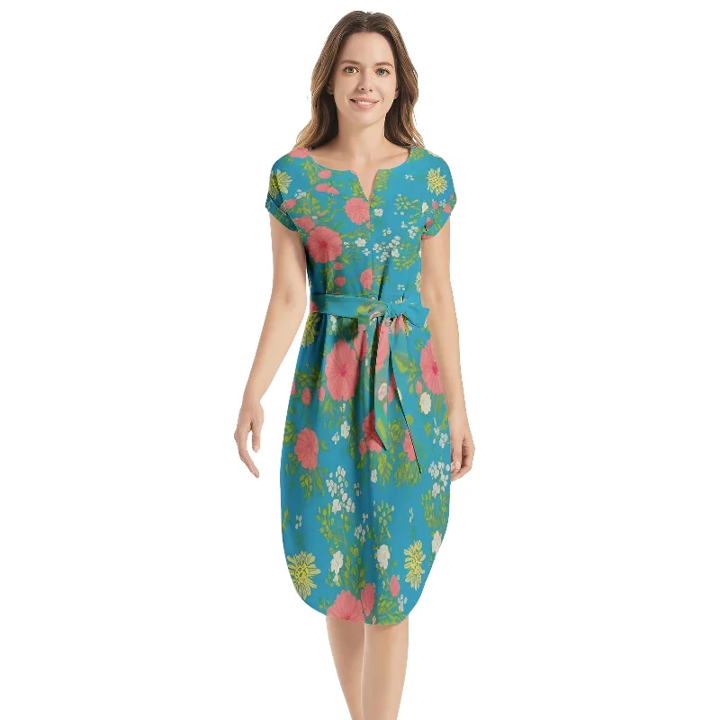 Markdown Madness Notched Neck Belted Dress