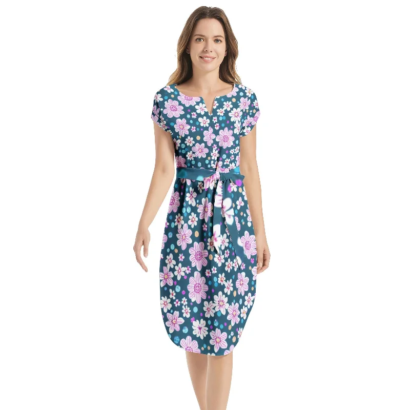Limited Stock Notched Neck Belted Dress