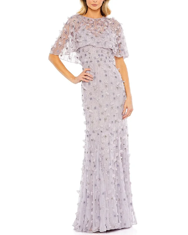Discount Extravaganza Mac Duggal Embellished Illusion Cape Sleeve Trumpet Gown