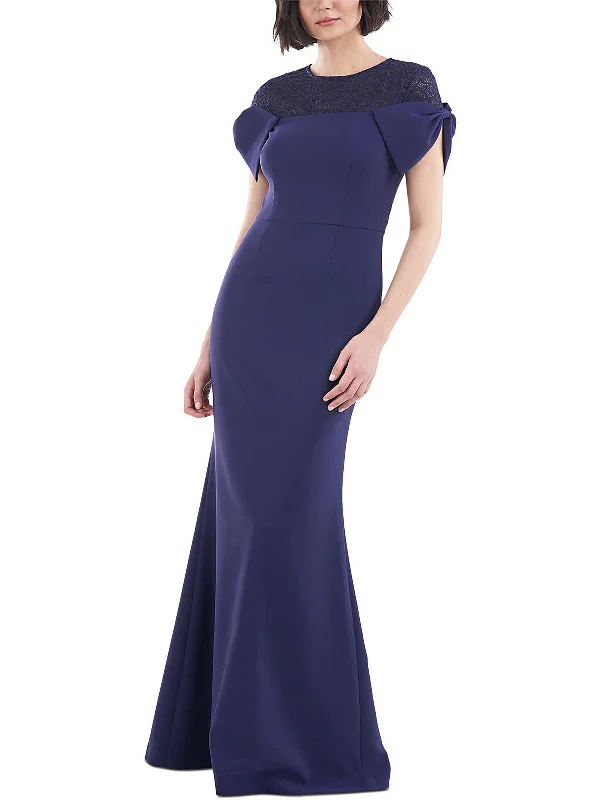 Crazy Deals Womens Lace Trim Knot Sleeve Evening Dress