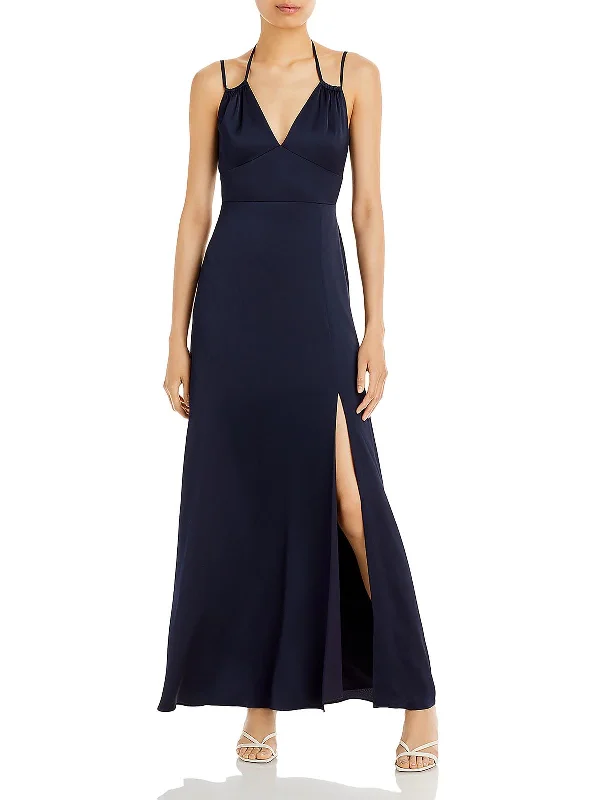 Flash Sale Womens Satin V-Neck Evening Dress