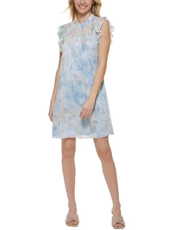 Holiday Sale Petites Womens Chiffon Floral Shift Dress