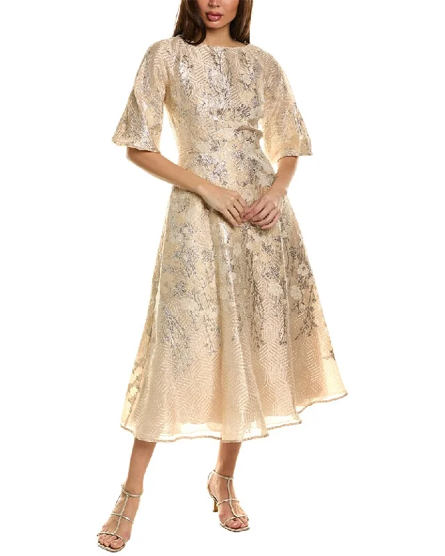 Great Bargains Teri Jon by Rickie Freeman Metallic Jacquard Midi Dress