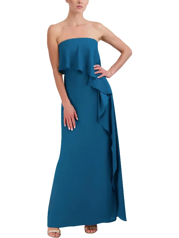 Price Meltdown Womens Strapless Cascade Ruffle Evening Dress