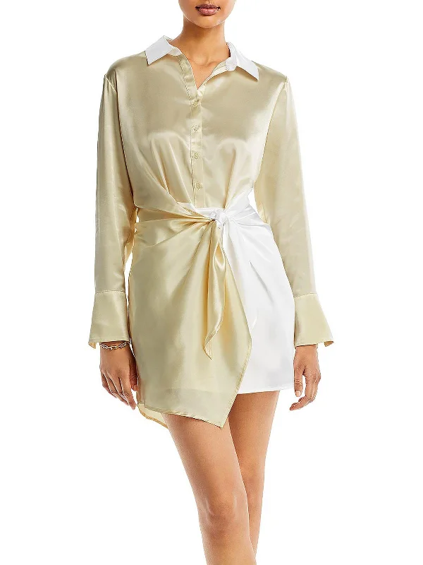 Sale Event Womens Satin Above Knee Shirtdress