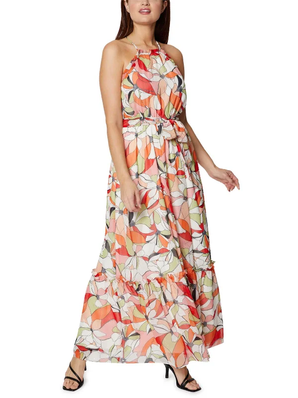 Extra Savings Womens Metallic Maxi Halter Dress