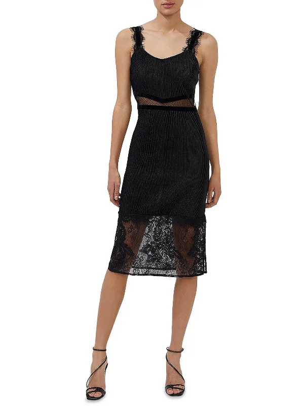 New Markdowns Womens Lace Inset Midi Cocktail and Party Dress