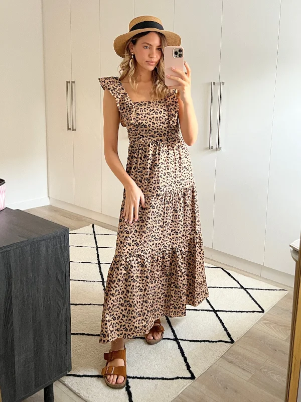 Holiday Sale Mollie Cotton Ruffle Tiered Midi Dress /  Animal Print
