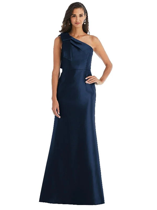 Fantastic Offers Bow One-Shoulder Satin Trumpet Gown