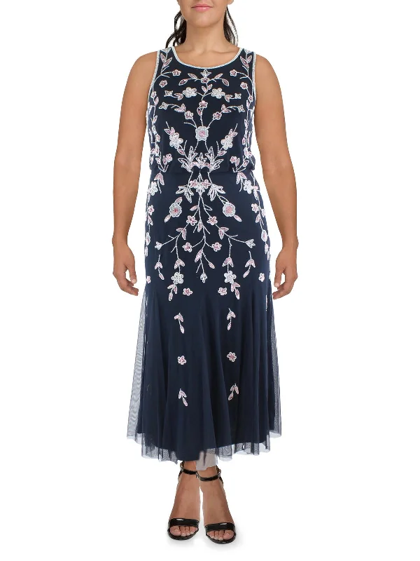 Price Rollback Womens Beaded Sleeveless Evening Dress