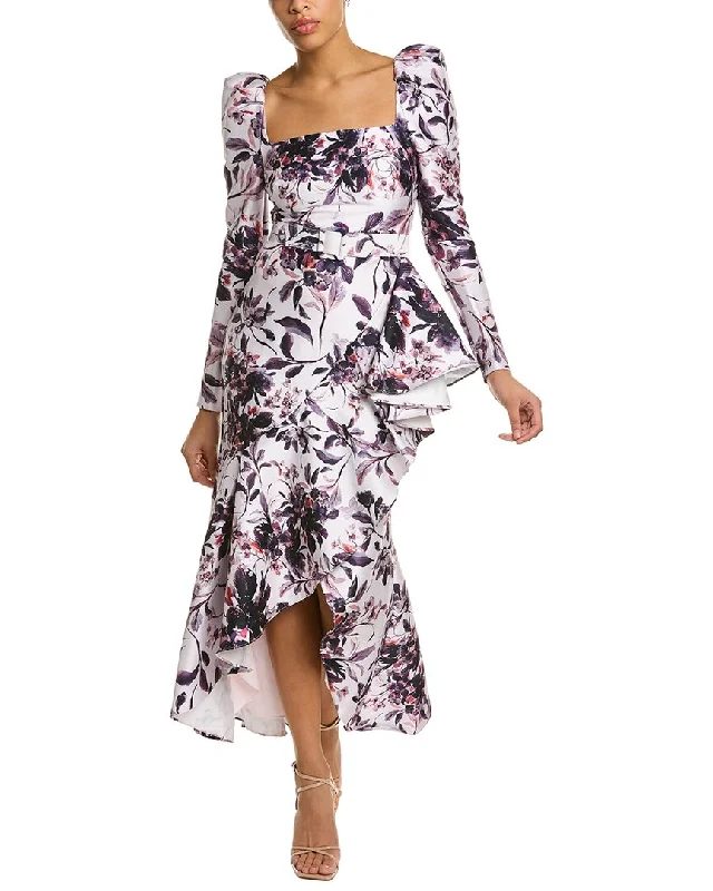 Special Price Badgley Mischka Draped Flounce Day Dress
