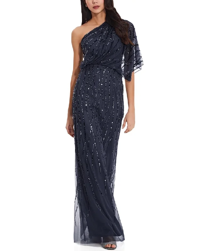 Crazy Deals Adrianna Papell Long One Shoulder Beaded Dress