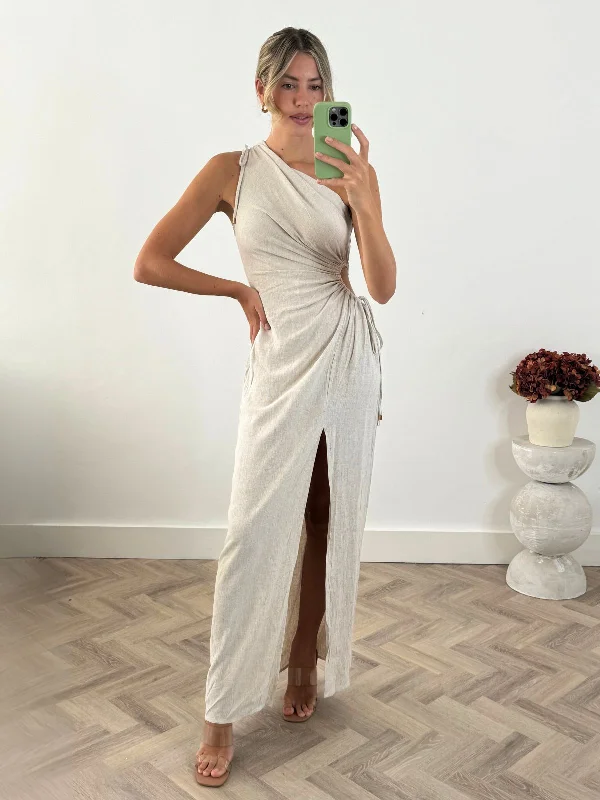While Supplies Last Jovie Cut Out Maxi Dress / Linen Oat
