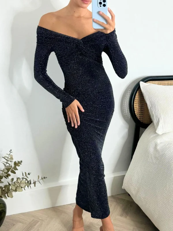 Time-Limited Offer Heidi Sparkle Bardot Dress in Black