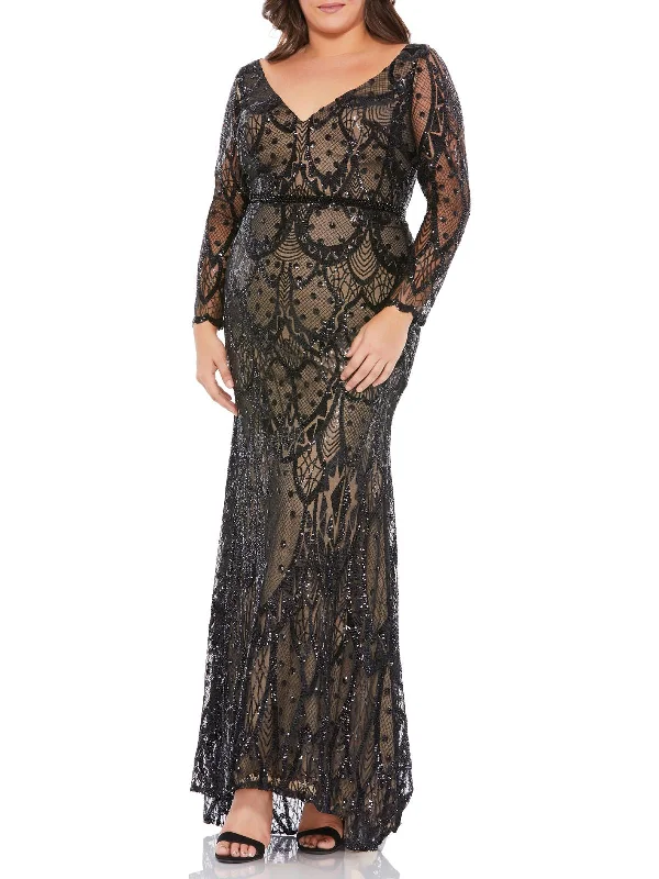 Flash Deals Plus Womens Sequined V-Neck Evening Dress