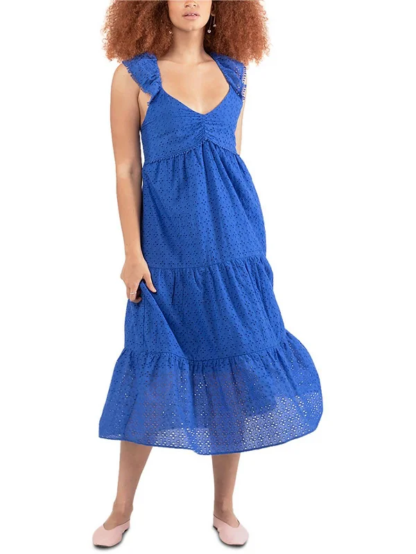 Hurry In Womens Eyelet Long Midi Dress