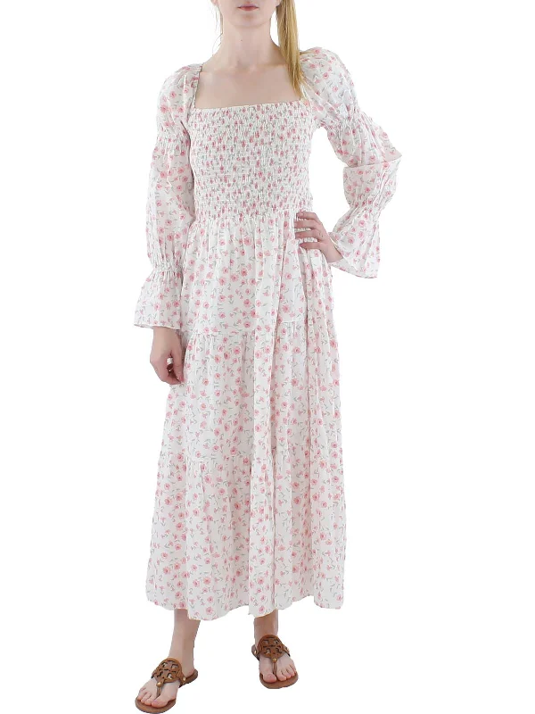 Special Promotion Womens Floral Print Puff Sleeve Maxi Dress