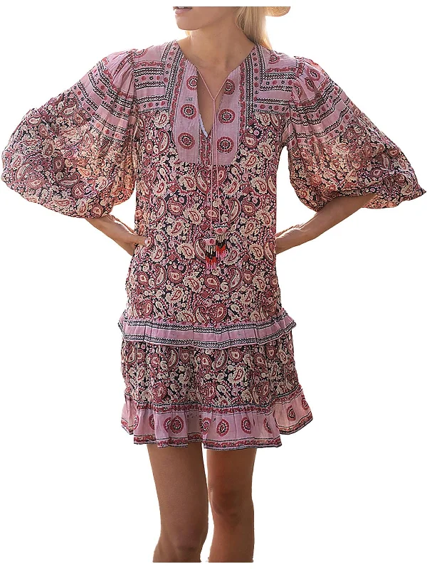 Final Clearance Amelia Womens Boho Puff Sleeve Mini Dress
